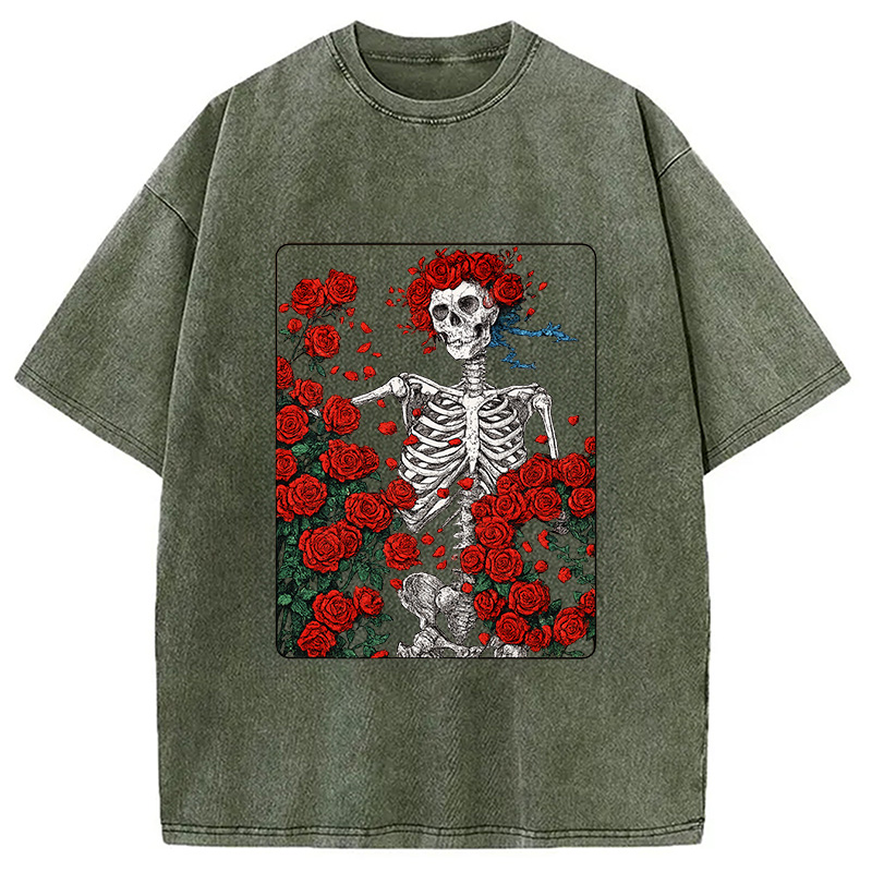 Modecanvas Woodcut Wheel & Roses Washed T-Shirt