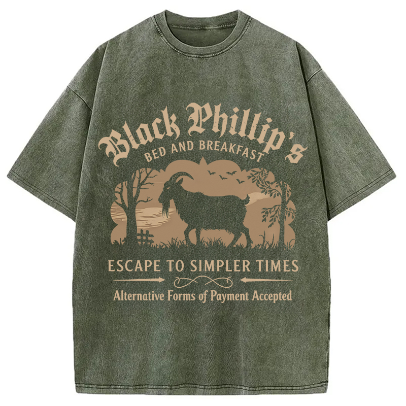 Modecanvas Black Phillip Bed & Breakfast DTG Printing Washed T-Shirt