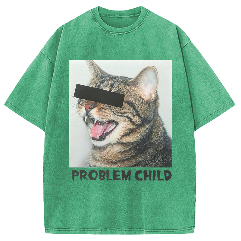 Modecanvas Problem Child Cat Washed T-Shirt-modecanvas