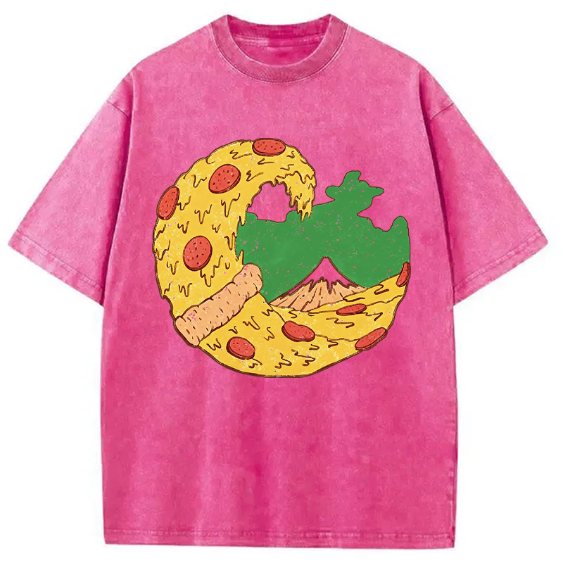 Modecanvas The Great Pizza of Kanagawa DTG Printing Washed T-Shirt