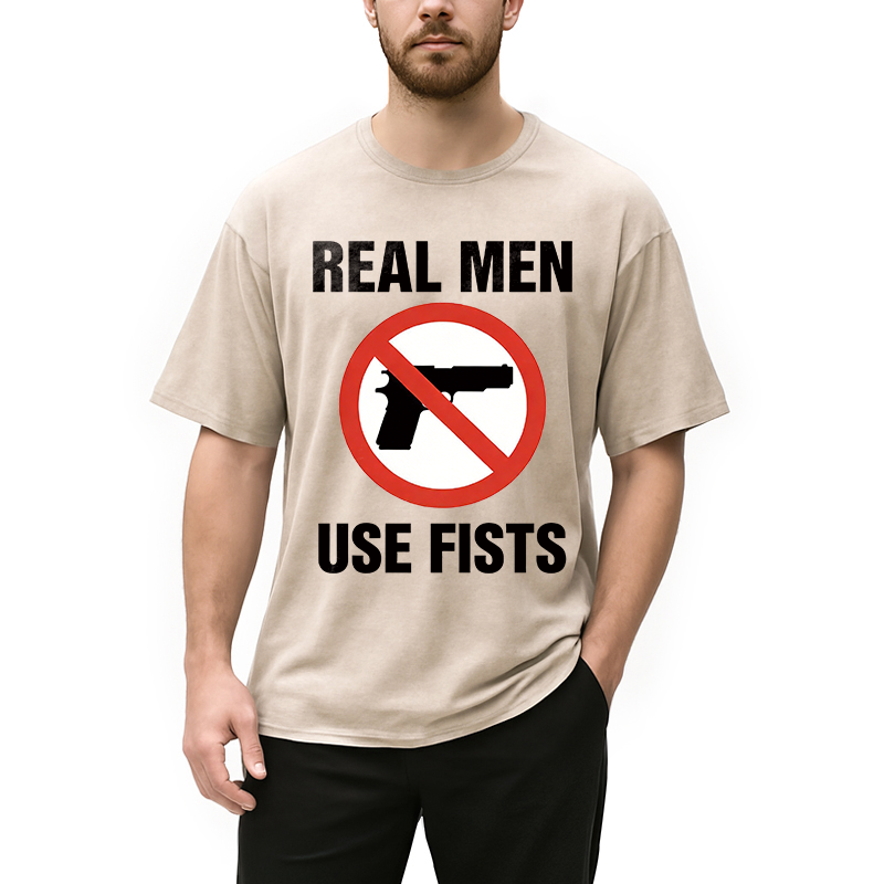 Modecanvas Real Men Use Fists DTG Printing Washed T-Shirt