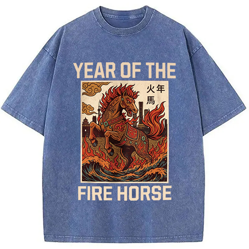 Modecanvas Year Of The Fire Horse DTG Printing Washed T-Shirt