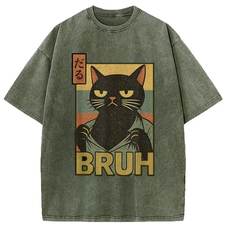 Modecanvas Funny Cat Bruh Washed T-Shirt