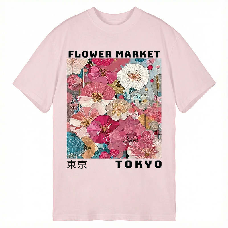 Modecanvas Market Colorful Floral Art DTG Printing Classic T-Shirt-modecanvas