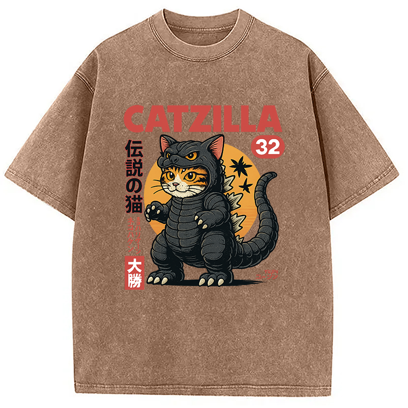 Modecanvas Catzilla Monster Cat Washed T-Shirt