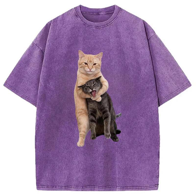 Modecanvas Fighting Cat DTG Printing Washed T-Shirt