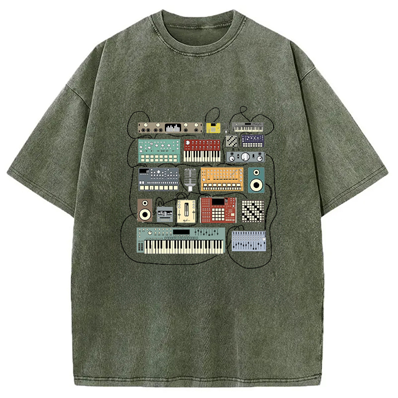 Modecanvas Electronic Musician Synthesizer and Drum Machine Dj Washed T-Shirt