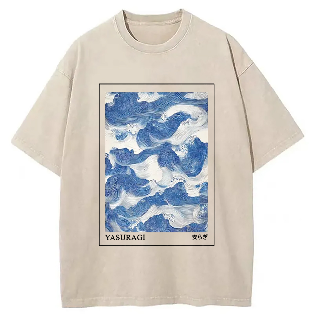 Modecanvas Japanese Retro Art Wave Washed T-Shirt