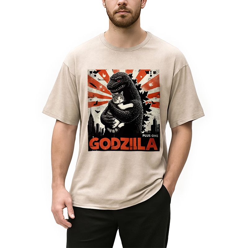 Modecanvas Catzilla Funny Monster And Cat Vintage Washed T-Shirt