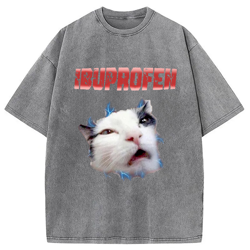 Modecanvas Ibuprofen Cat Meme Washed T-Shirt