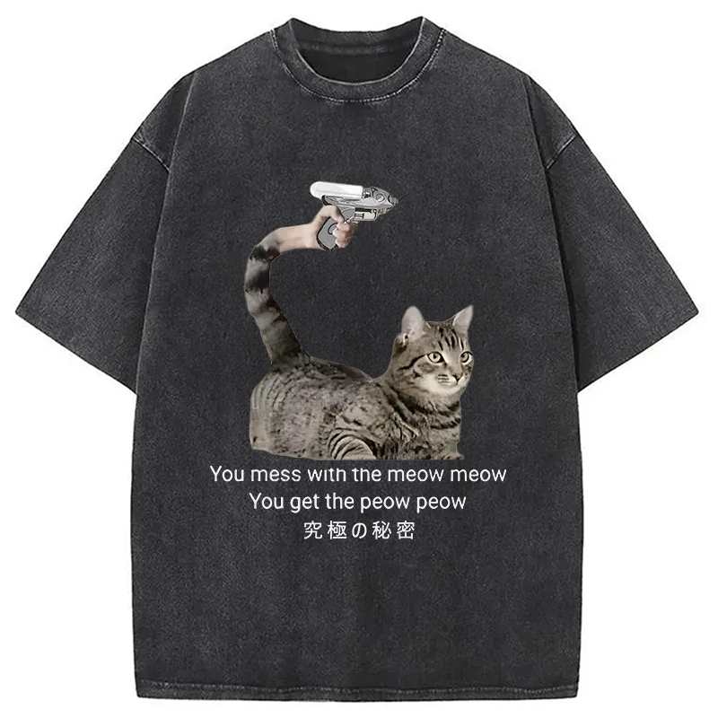 Modecanvas Cat's Secret Weapon Washed T-Shirt-modecanvas