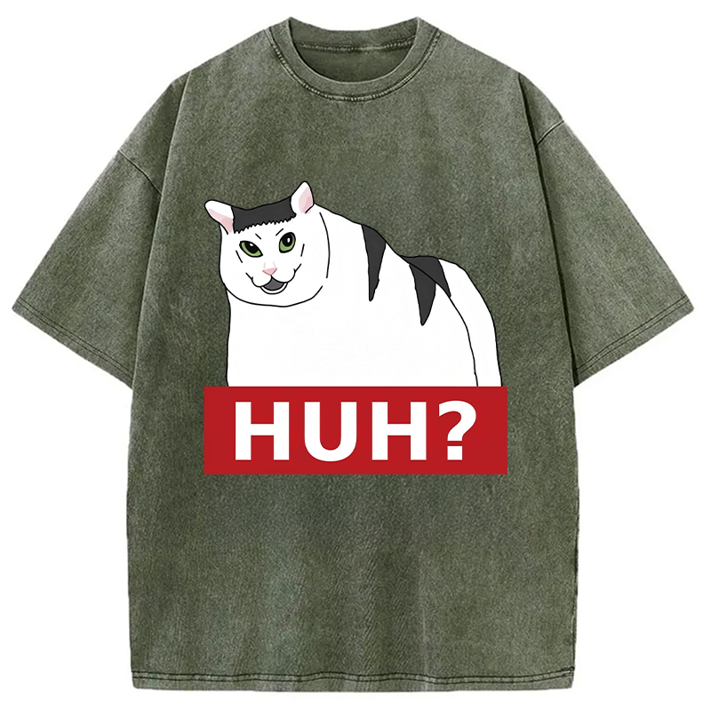 Modecanvas Huh Cat Meme DTG Printing Washed T-Shirt