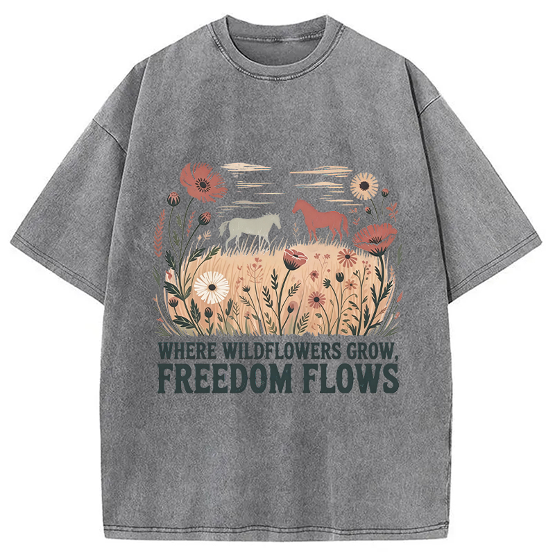 Modecanvas Wild-flowers DTG Printing Washed T-Shirt