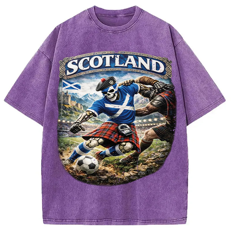 Modecanvas Scotland Soccer Skull DTG Printing Washed T-Shirt