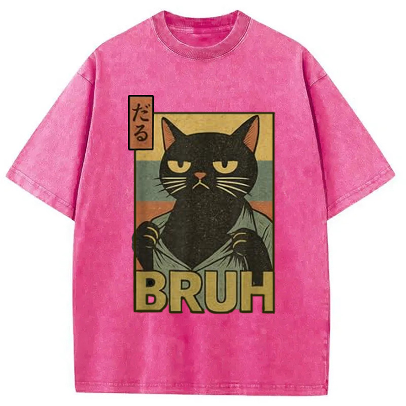 Modecanvas Funny Cat Bruh Washed T-Shirt