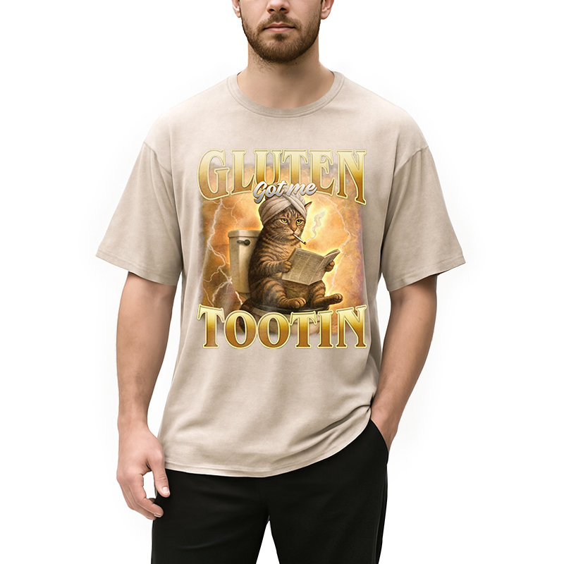 Modecanvas Gluten Got Me Tootin Funny Cat Meme DTG Printing Washed T-Shirt