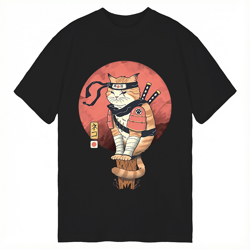 Modecanvas Bloodmoon Samurai Cat DTG Printing Classic T-Shirt-modecanvas