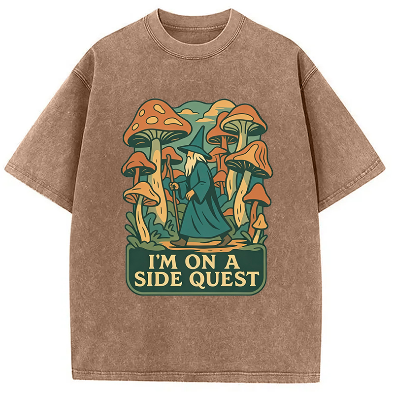 Modecanvas Funny Wizard Side Quest DTG Printing Washed T-Shirt