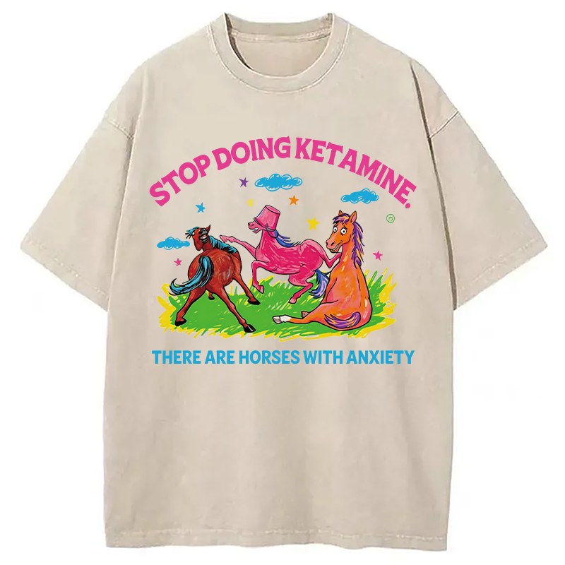 Modecanvas Horses With Anxiety Y2K DTG Printing Washed T-Shirt