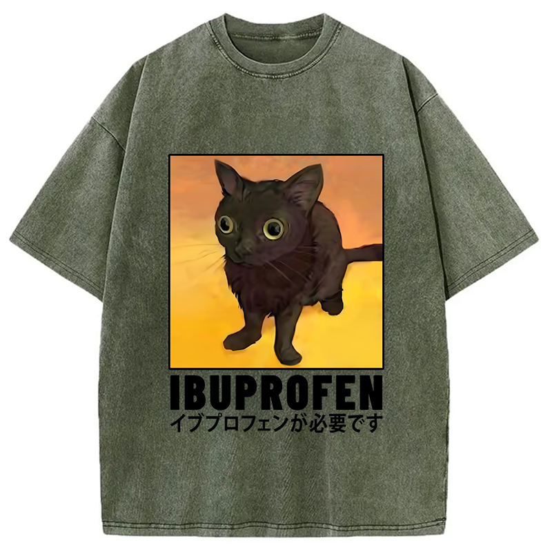 Modecanvas Ibuprofen Black Cat Washed T-Shirt