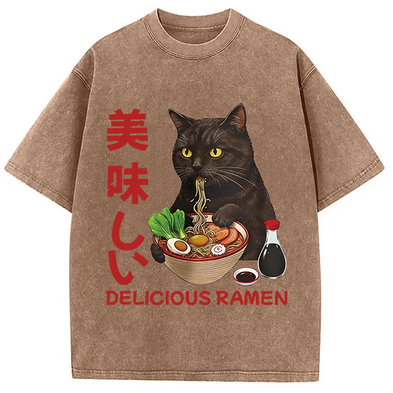 Modecanvas Delicious Ramen DTG Printing Washed T-Shirt