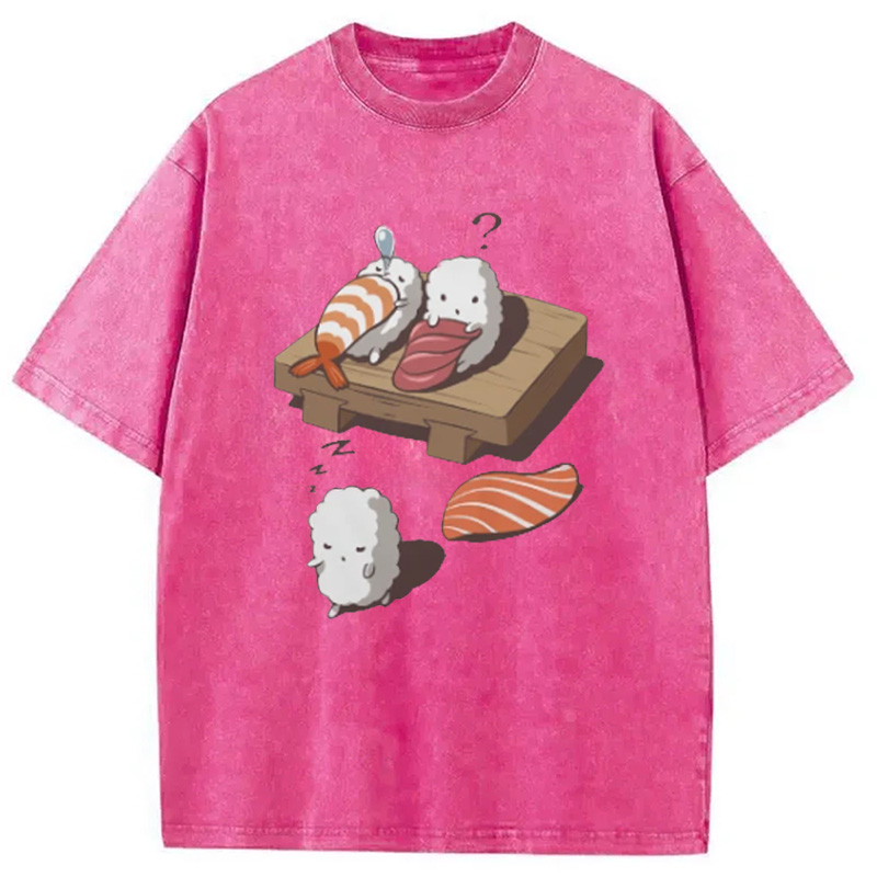Modecanvas Funny Sleep Walking Nigiri Sushi Washed T-Shirt