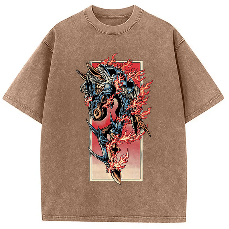 Modecanvas Fire Horse Year DTG Printing Washed T-Shirt