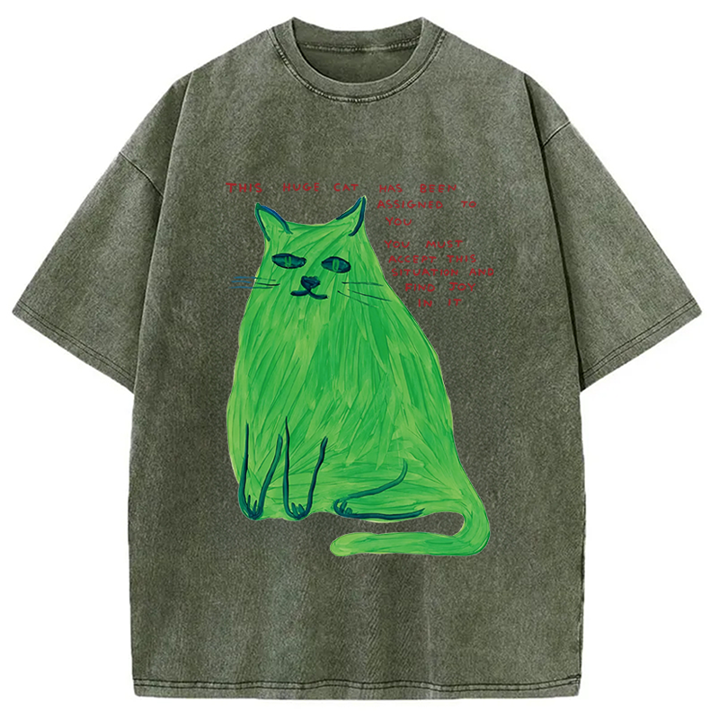 Modecanvas his Huge Cat DTG Printing Washed T-Shirt