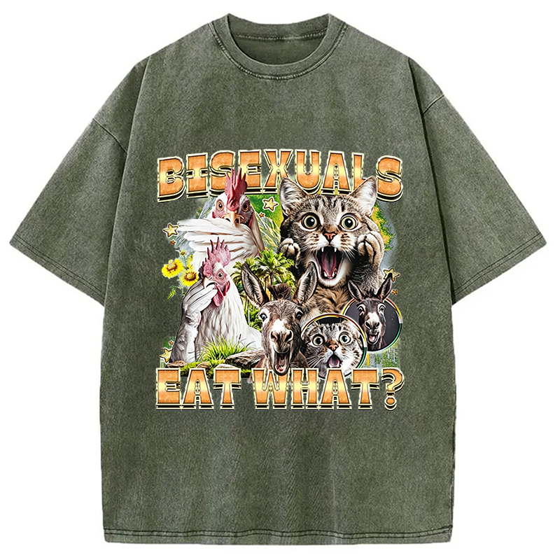 Modecanvas Bisexuals Eat What? DTG Printing Washed T-Shirt