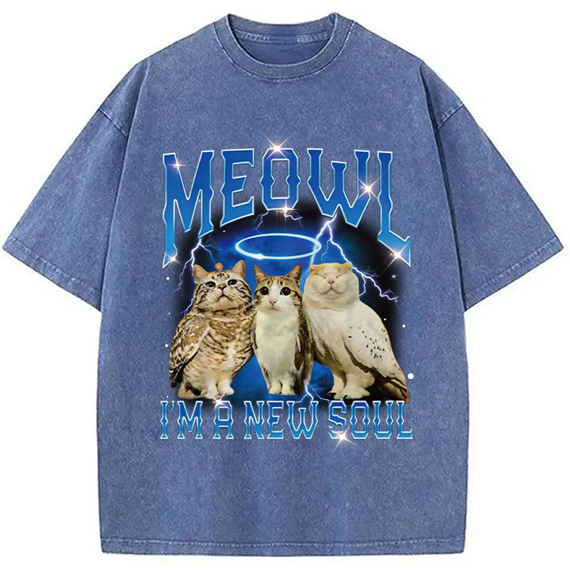Modecanvas Meowl Cat Owl DTG Printing Washed T-Shirt