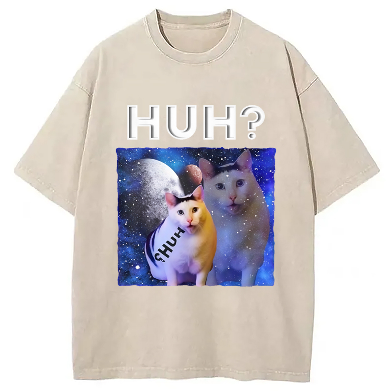 Modecanvas Funny Meme Huh Cat Washed T-Shirt