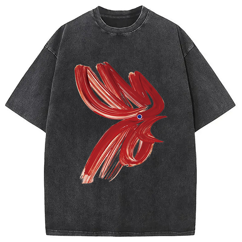 Modecanvas Calligraphy Art Chicken DTG Printing Washed T-Shirt