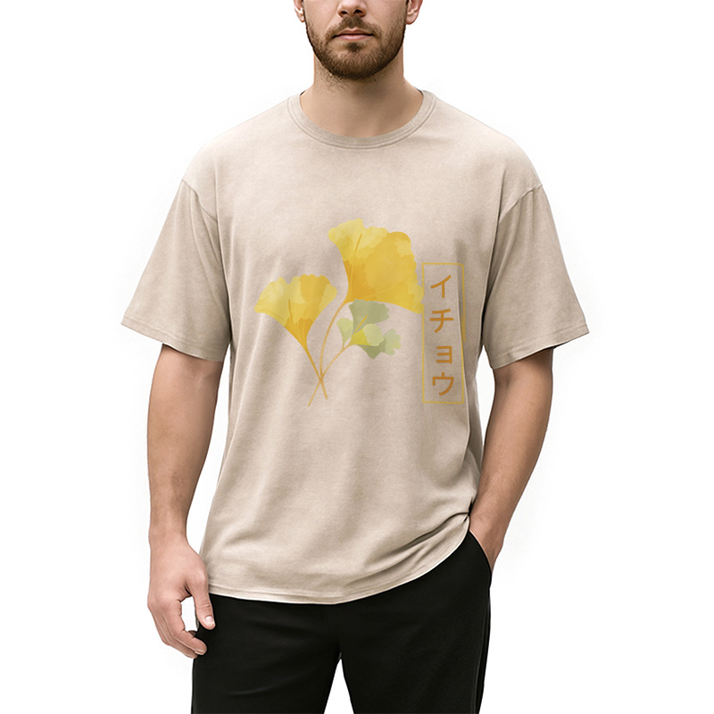 Modecanvas Japanese Aesthetic Ginkgo Leaf Washed T-Shirt