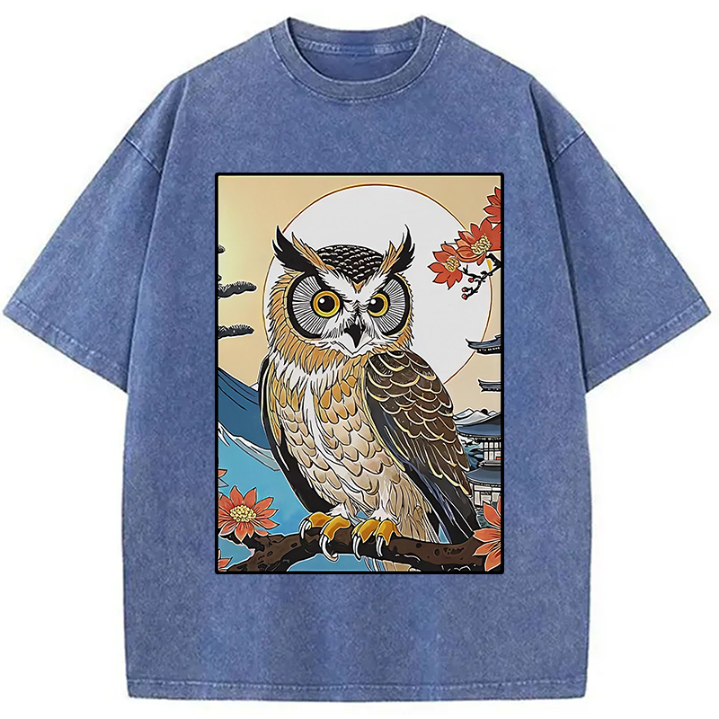 Modecanvas Owl Ukiyo-e Washed T-Shirt