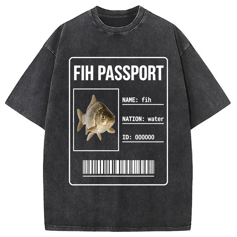Modecanvas Fih Fish Passport Meme DTG Printing Washed T-Shirt