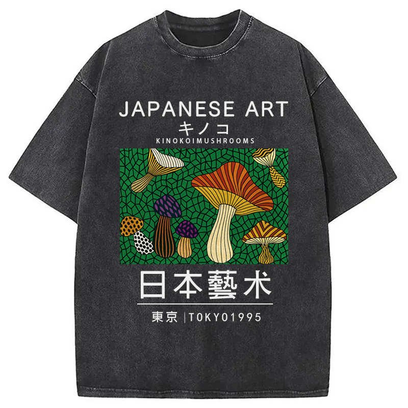 Modecanvas Japanese Art Colorful Mushrooms Washed T-Shirt