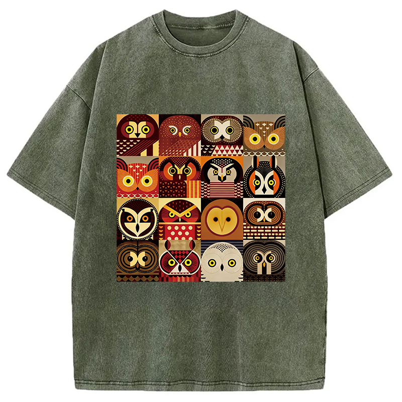 Modecanvas All Kinds Of Owls DTG Printing Washed T-Shirt