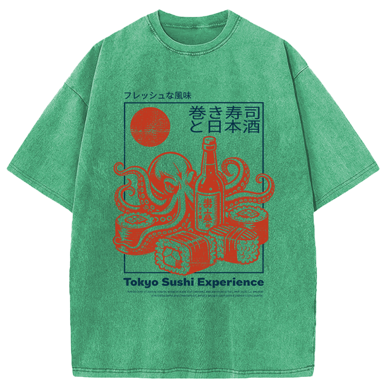 Modecanvas Tokyo Sushi Beer DTG Printing Washed T-Shirt