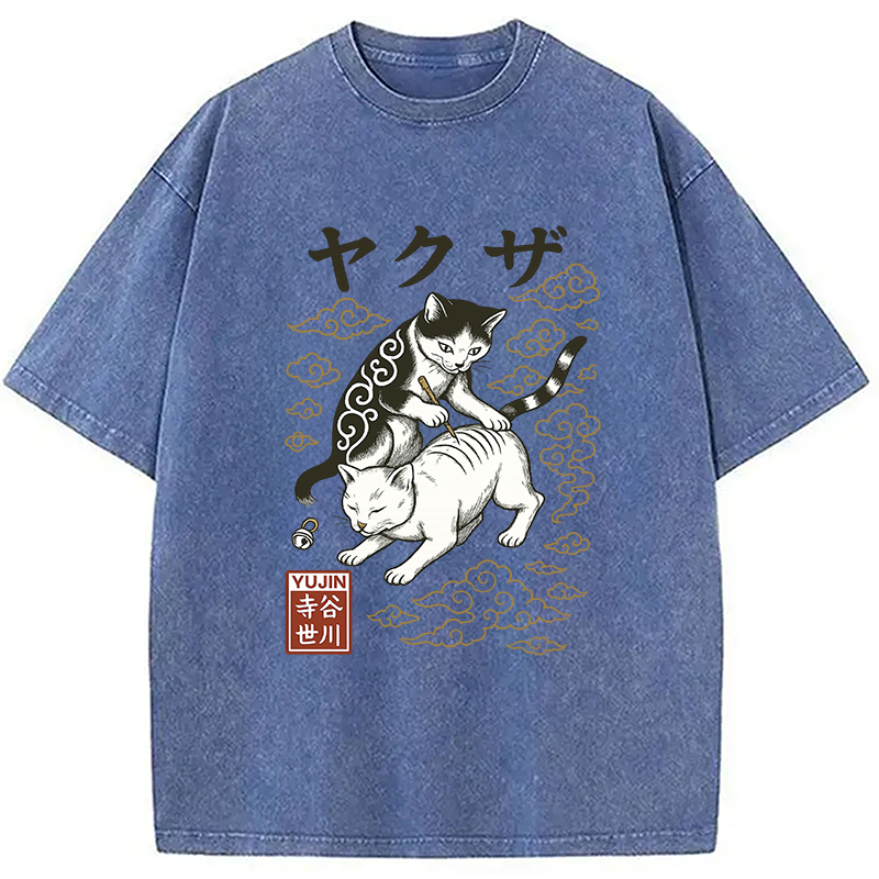 Modecanvas Tattoo Cat Washed T-Shirt