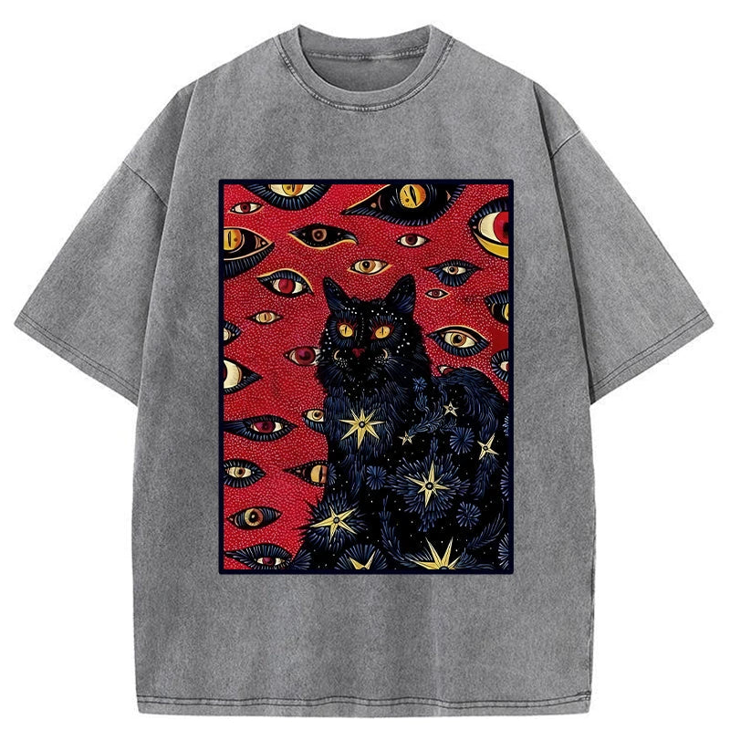 Modecanvas Mysterious Cat Washed T-Shirt-modecanvas
