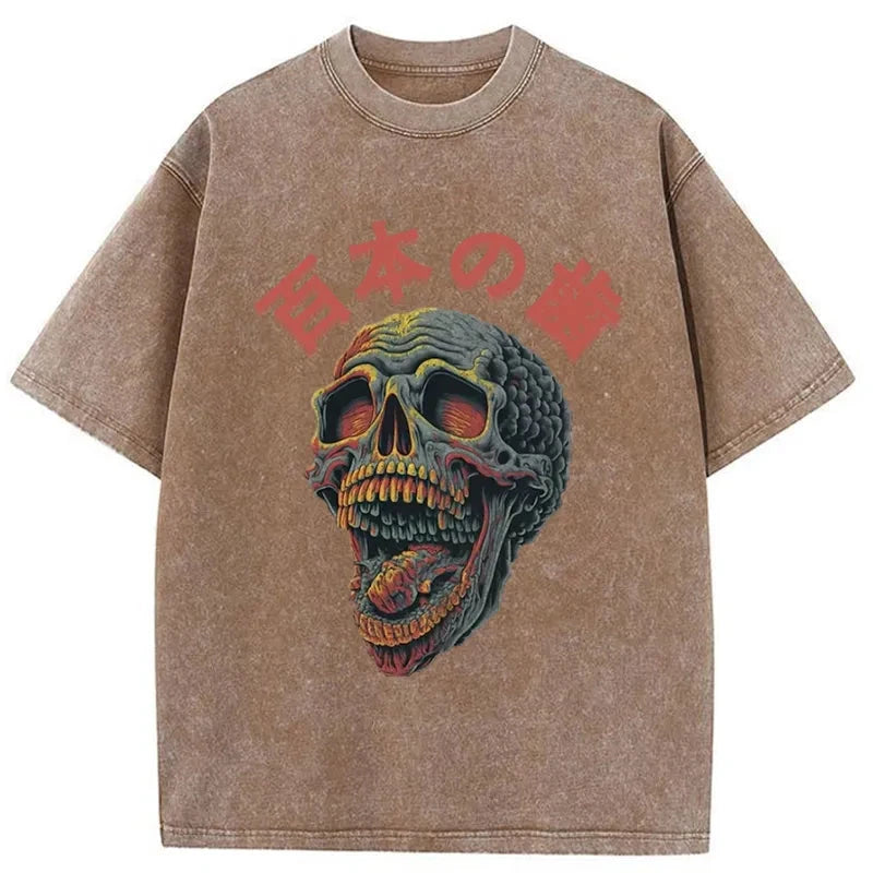 Modecanvas Terrifying And Disgusting Skull Washed T-Shirt