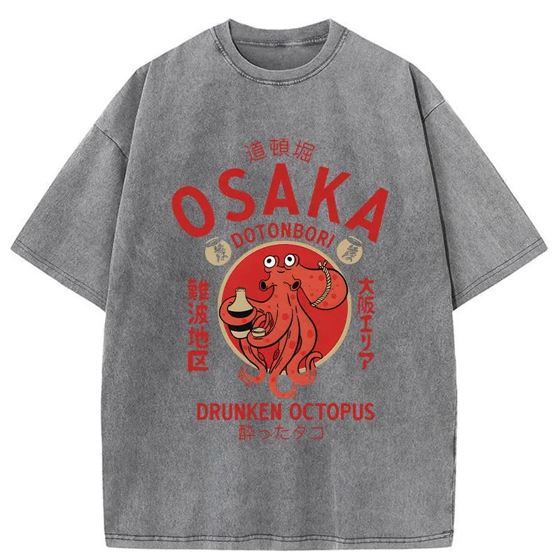 Modecanvas Drunken Octopus Japan Washed T-Shirt-modecanvas