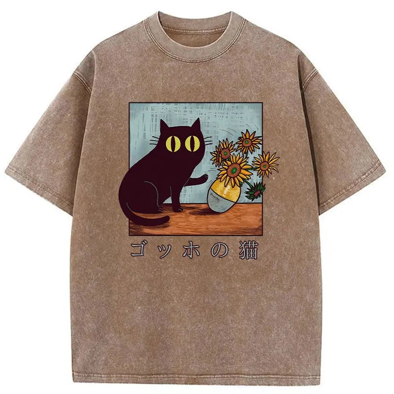 Modecanvas Art Print's Cat Washed T-Shirt-modecanvas