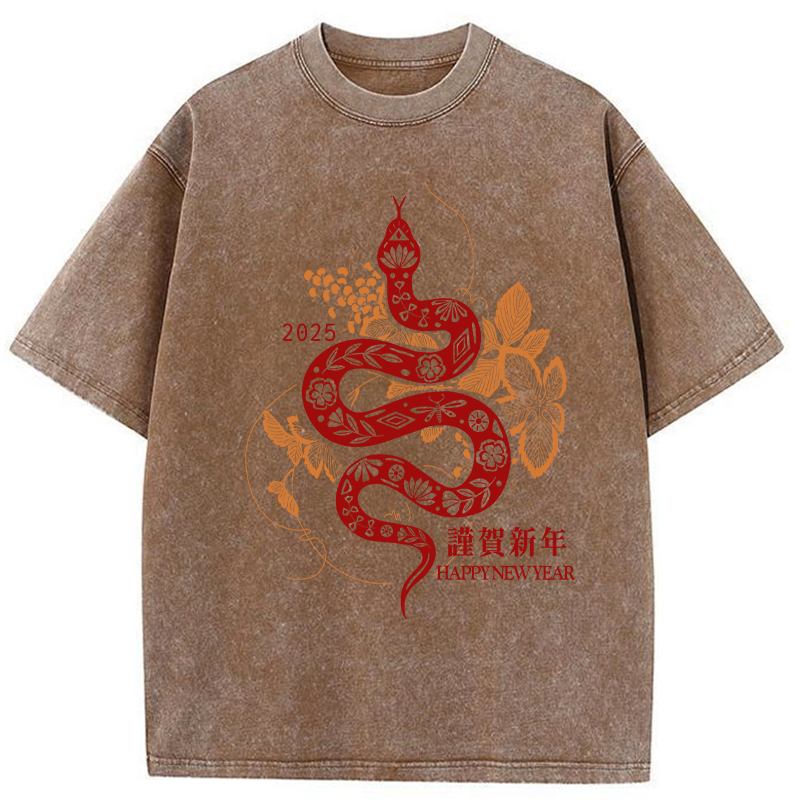 Modecanvas Welcome The Year Of The Snake Washed T-Shirt