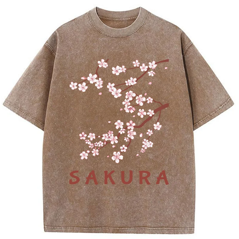 Modecanvas Japanese Beautiful Sakura Washed T-Shirt