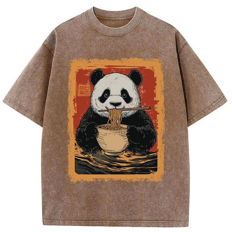 Modecanvas Ramen Lover Panda Washed T-Shirt-modecanvas