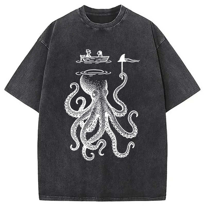 Modecanvas Octopus Disguised As Shark Washed T-Shirt