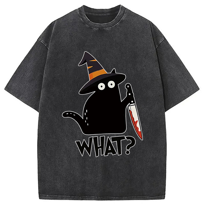 Modecanvas Halloween Back Cat Washed T-Shirt