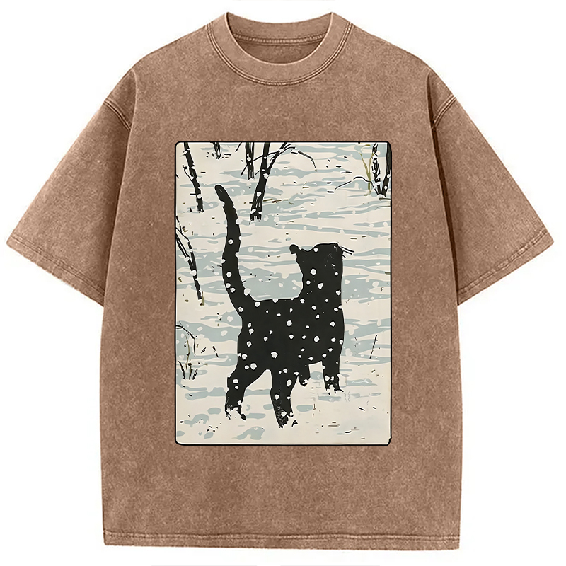 Modecanvas Cat In The Snow Washed T-Shirt