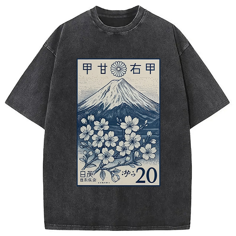 Modecanvas Vintage Sakura Stamp Washed T-Shirt